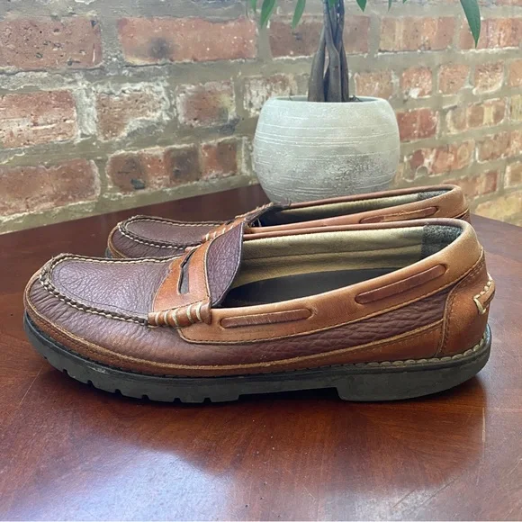 LL Bean Brown Leather Loafer Men's Size 8.5 D Wide Distressed - Picture 8 of 9